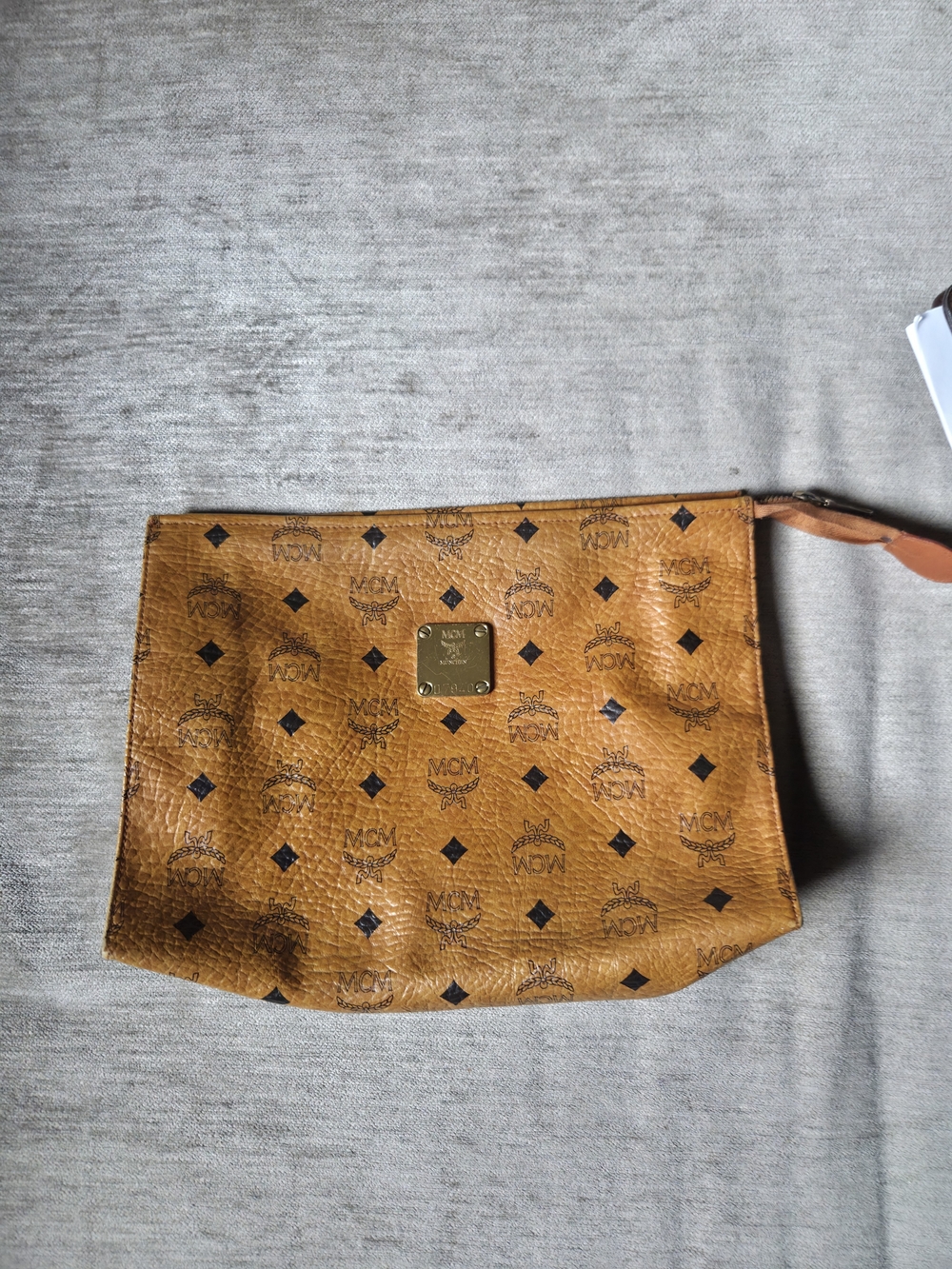MCM Cognac Logo Leather Clutch
